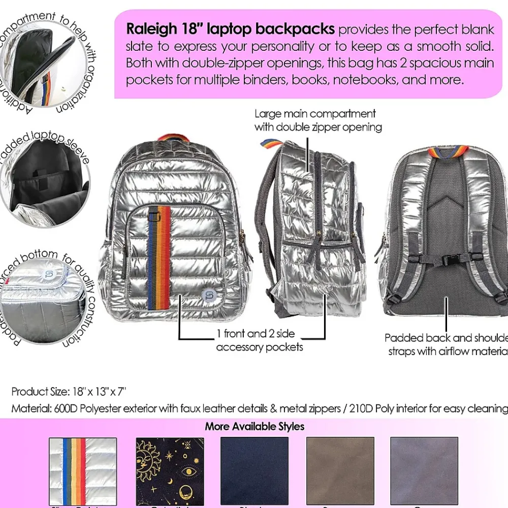 Bazic Raleigh Laptop Backpack, Large, Black (1112)