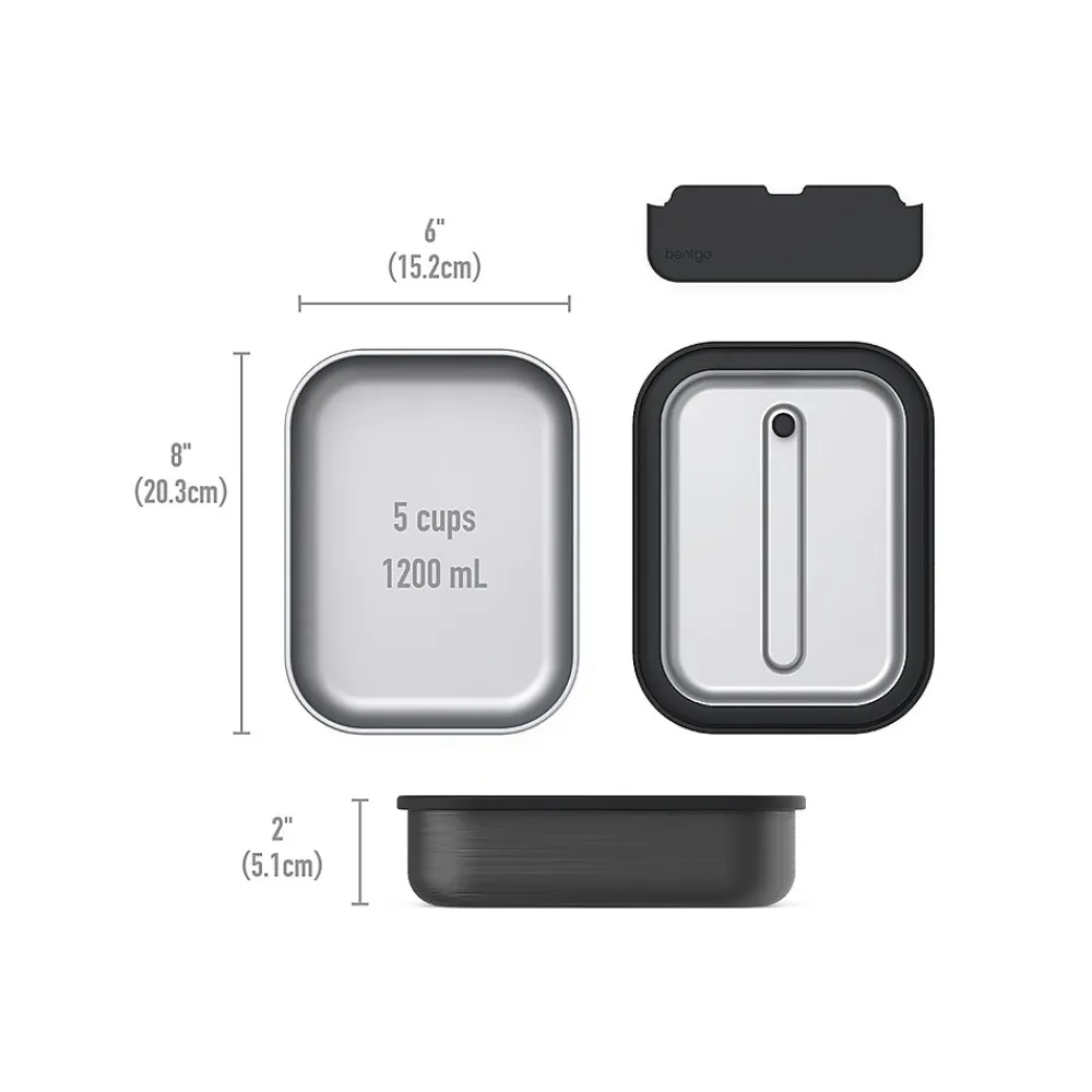 bentgo MicroSteel Lunch Box, Carbon Black, 41 oz. (BGSTLCH-CB)