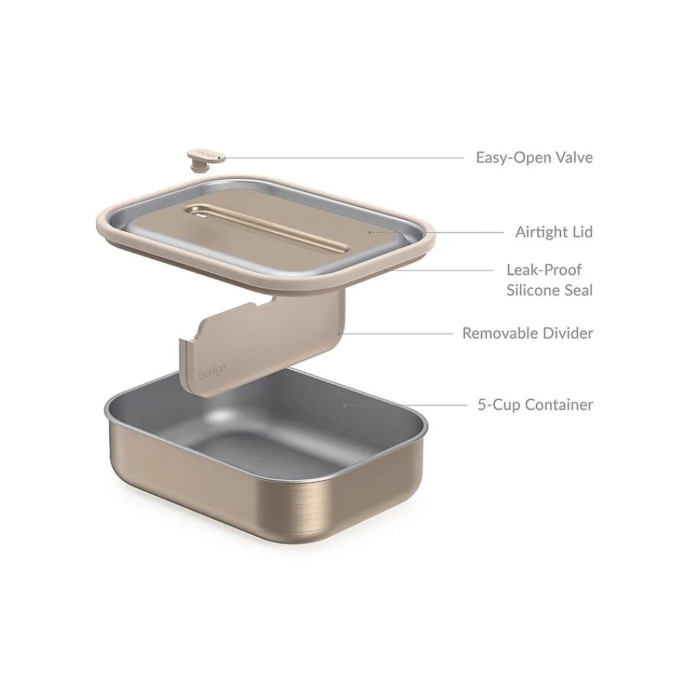 bentgo MicroSteel Lunch Box, Gold, 41 oz. (BGSTLCH-GD)