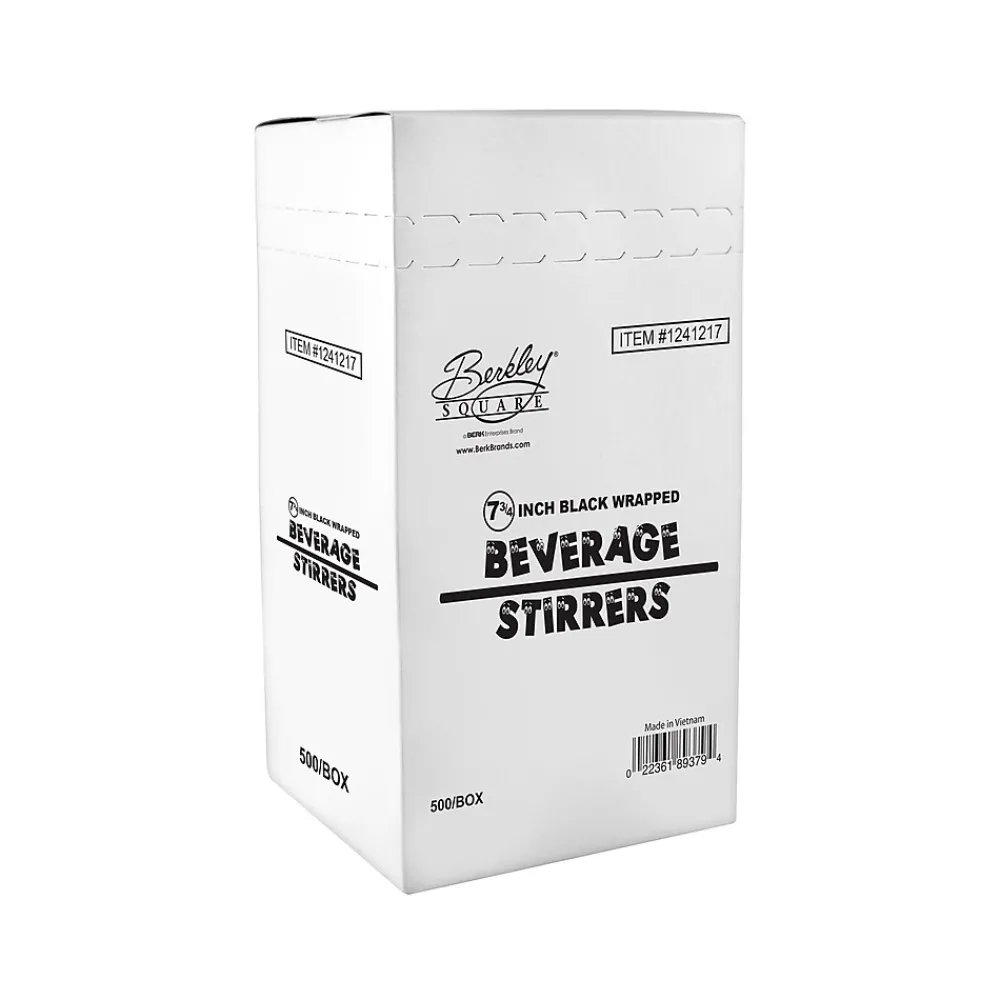 BERK Individually Wrapped Black Plastic Stirrer, 500/Box (1241217)