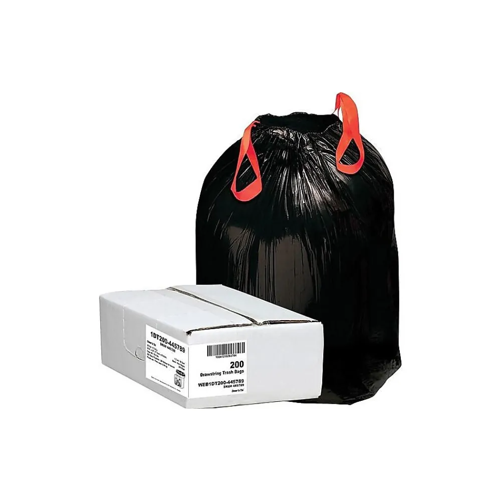 Draw 'N Tie 30 Gallon Industrial Trash Bag, 30.5" x 34", Low Density, 1.2mil, Black, 200 Bags/Box (1DT200)<Berry Global Outlet