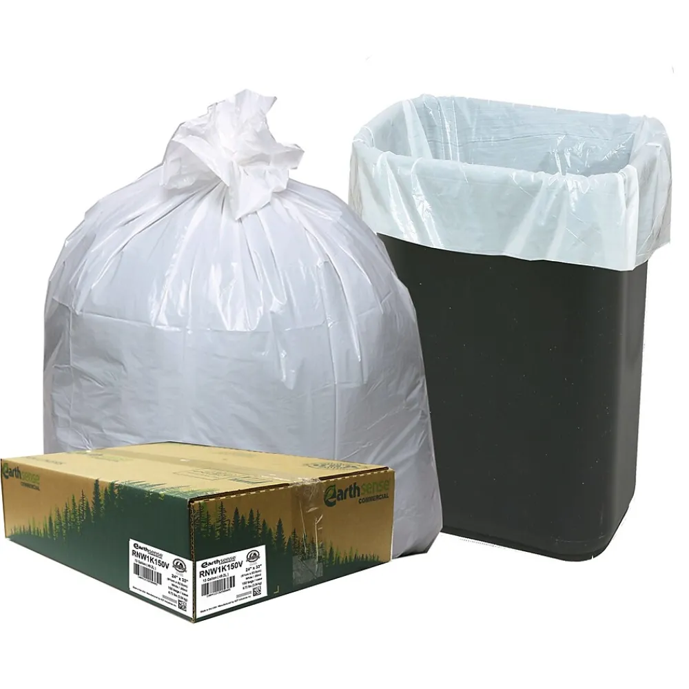 Earthsense 13 Gallon Trash Bag, 24" x 33", Low Density, 0.85 mil, White, 150 Bags/Box (RNW1K150V-43228)<Berry Global Discount