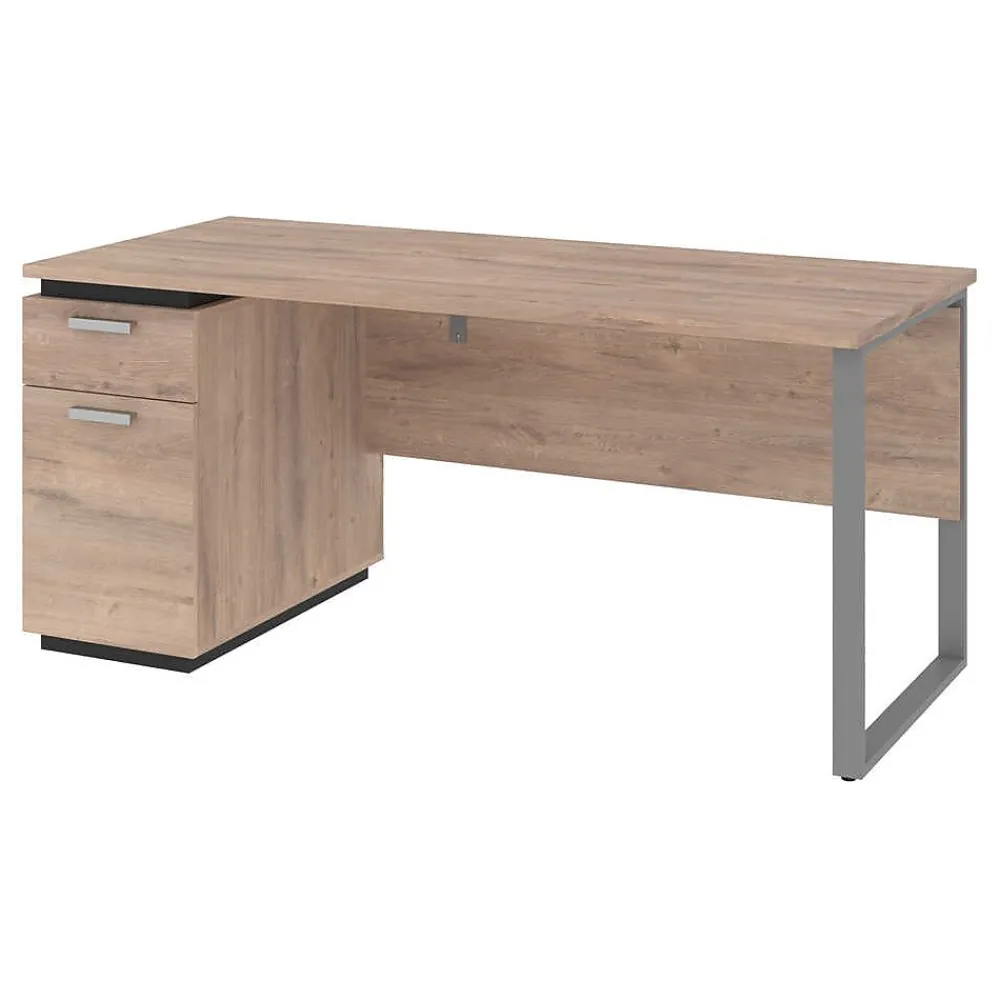 Office Desks*bestar Aquarius 66" Desk with Single Pedestal, Rustic Brown/Graphite (114400-000009)