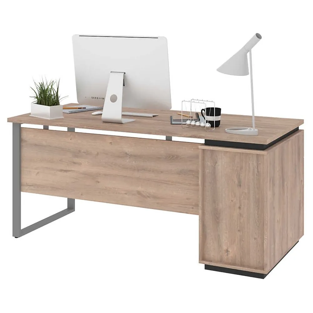 Office Desks*bestar Aquarius 66" Desk with Single Pedestal, Rustic Brown/Graphite (114400-000009)