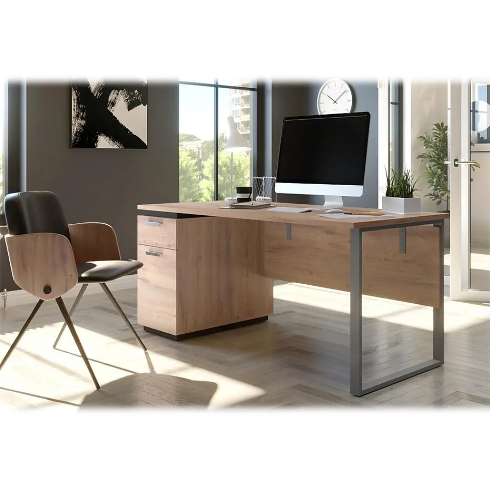 Office Desks*bestar Aquarius 66" Desk with Single Pedestal, Rustic Brown/Graphite (114400-000009)