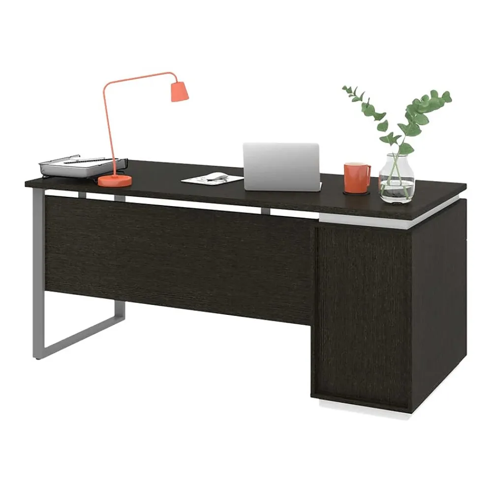 Office Desks*bestar Aquarius 66" Pedestal Desk, Deep Grey/White (114400-000032)