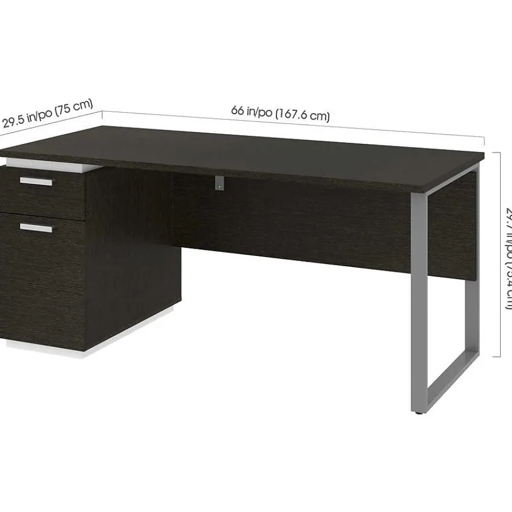 Office Desks*bestar Aquarius 66" Pedestal Desk, Deep Grey/White (114400-000032)