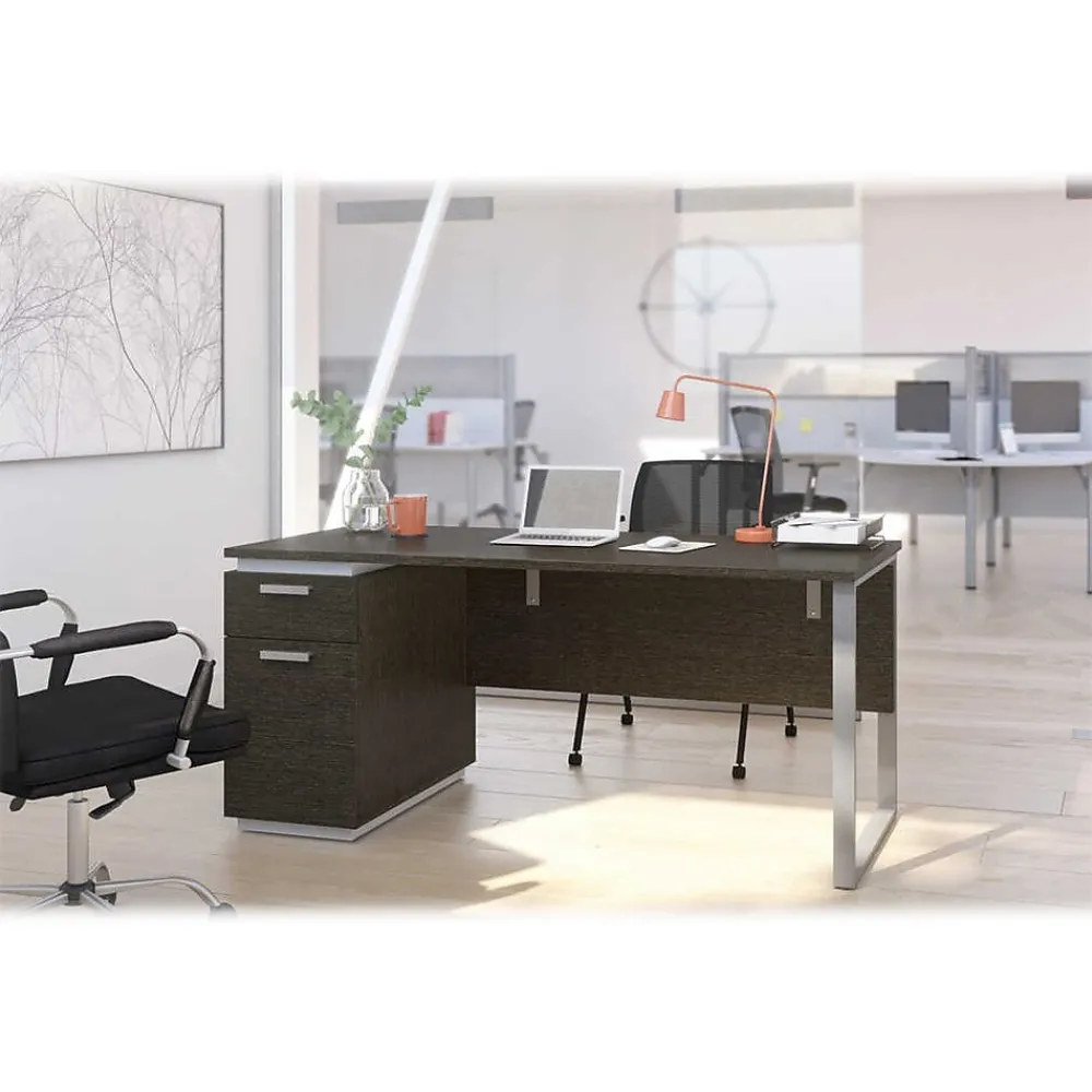 Office Desks*bestar Aquarius 66" Pedestal Desk, Deep Grey/White (114400-000032)