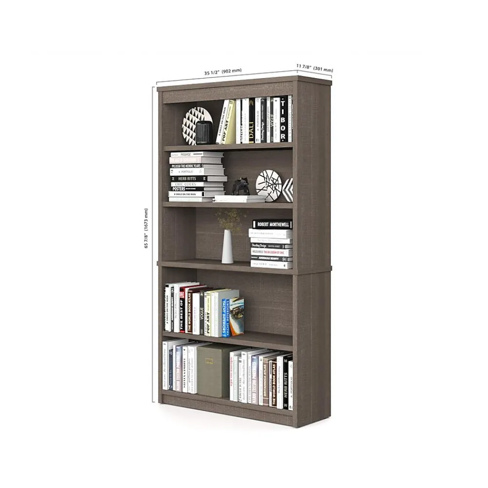 Corner Desks*bestar Logan 66" U-Shaped Executive Desk with Hutch, Lateral File Cabinet, and Bookcase, Bark Grey (46851-47)