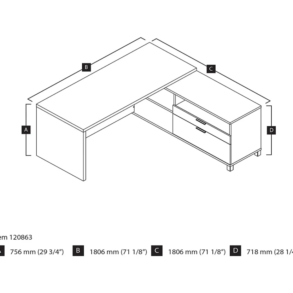 L-Desks*bestar Pro-Linea 71"W L-Desk, Bark Grey (120863-47)