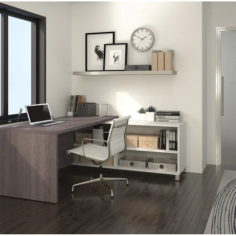 L-Desks*bestar Pro-Linea 71"W L-Desk, White & Bark Grey (120885-47)