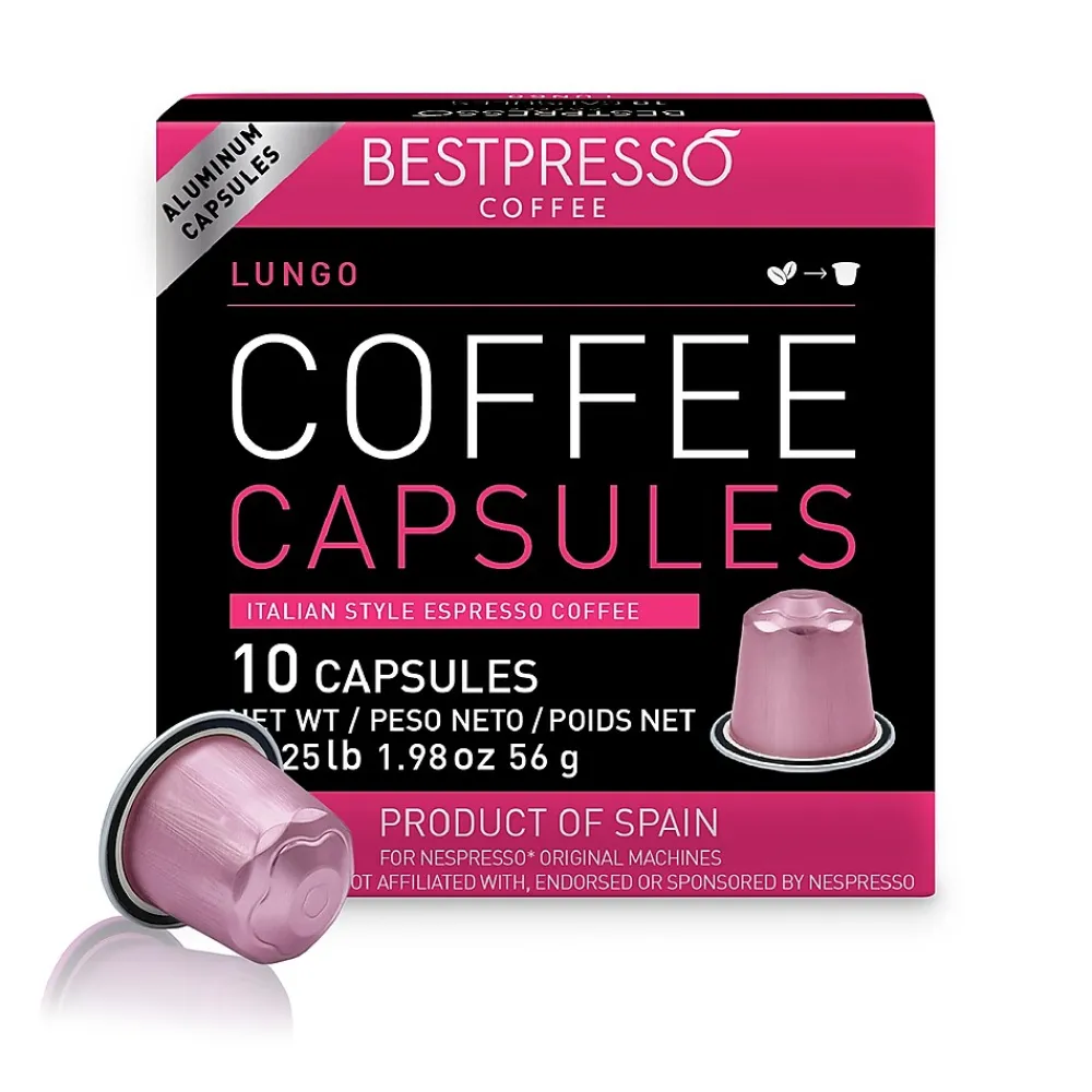 Bestpresso Lungo Blend Coffee Nespresso Original Pods, Dark Roast, 10/Box (BST10425)