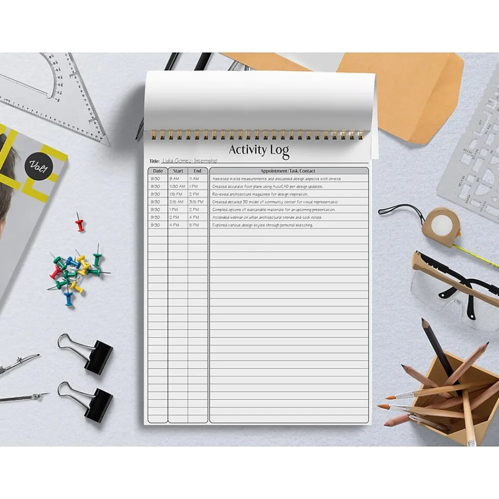 Notepads|Better Office Activity Log Notepad, 8.5" x 11", Project-Ruled, White/Black, 50 Sheets/Pad (25826)