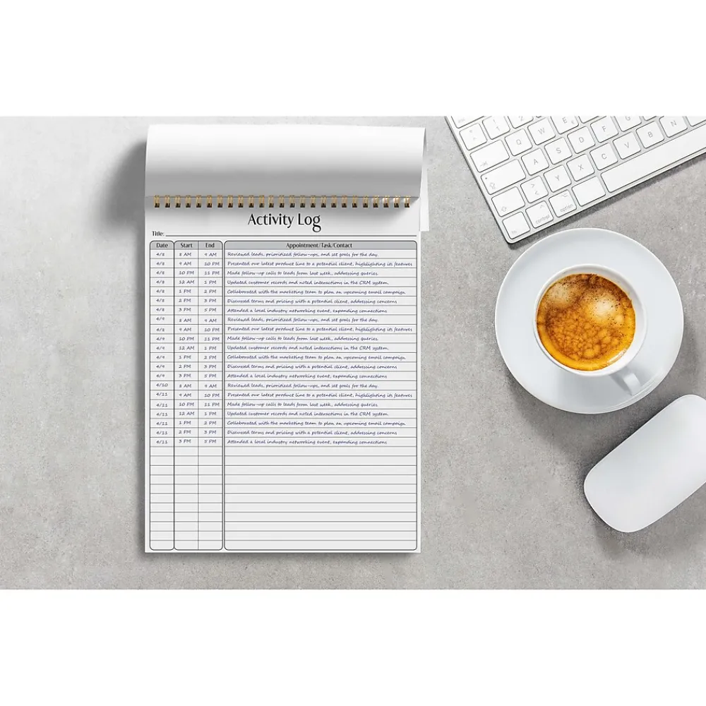 Notepads|Better Office Activity Log Notepad, 8.5" x 11", Project-Ruled, White/Black, 50 Sheets/Pad (25826)