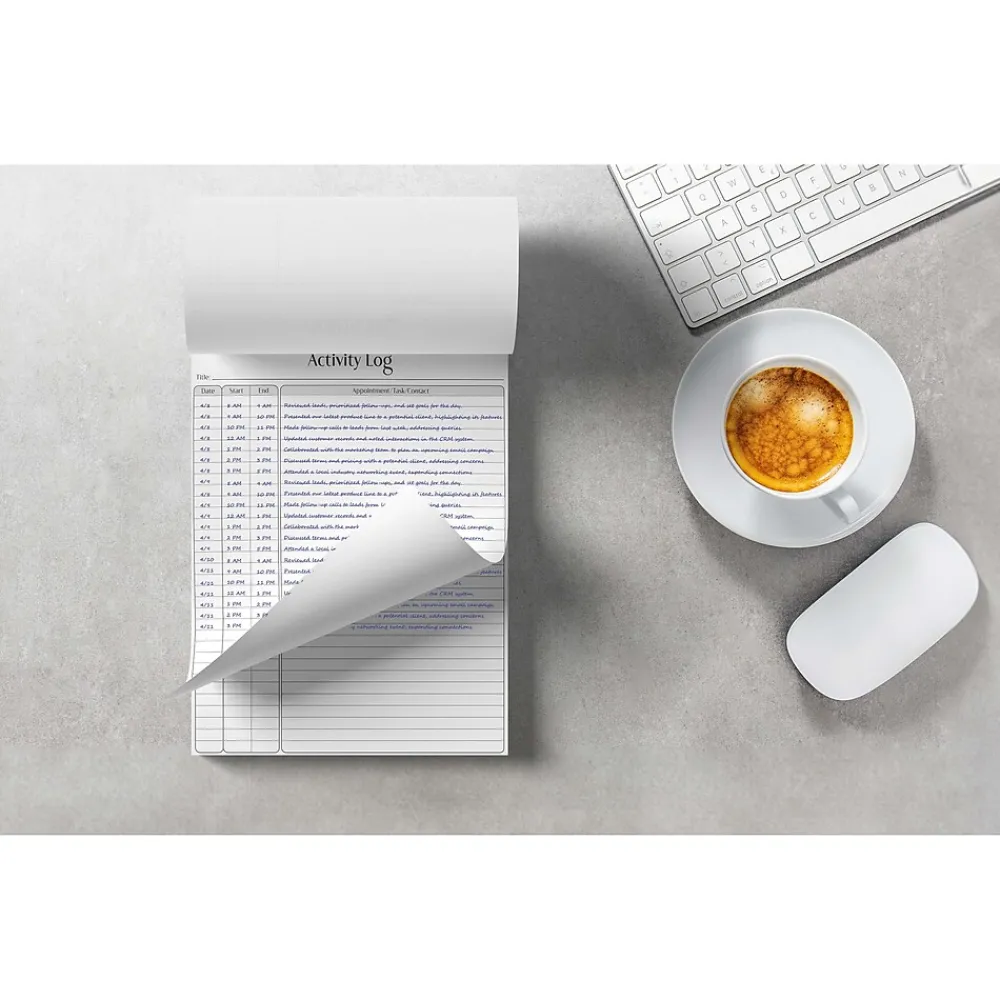 Notepads|Better Office Activity Log Notepad, 8.5" x 11", Project-Ruled, White/Black, 50 Sheets/Pad (25836)
