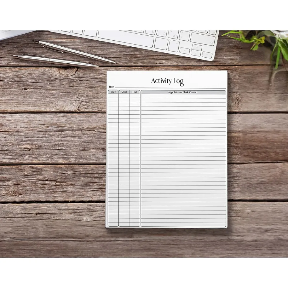 Notepads|Better Office Activity Log Notepad, 8.5" x 11", Project-Ruled, White/Black, 50 Sheets/Pad (25836)