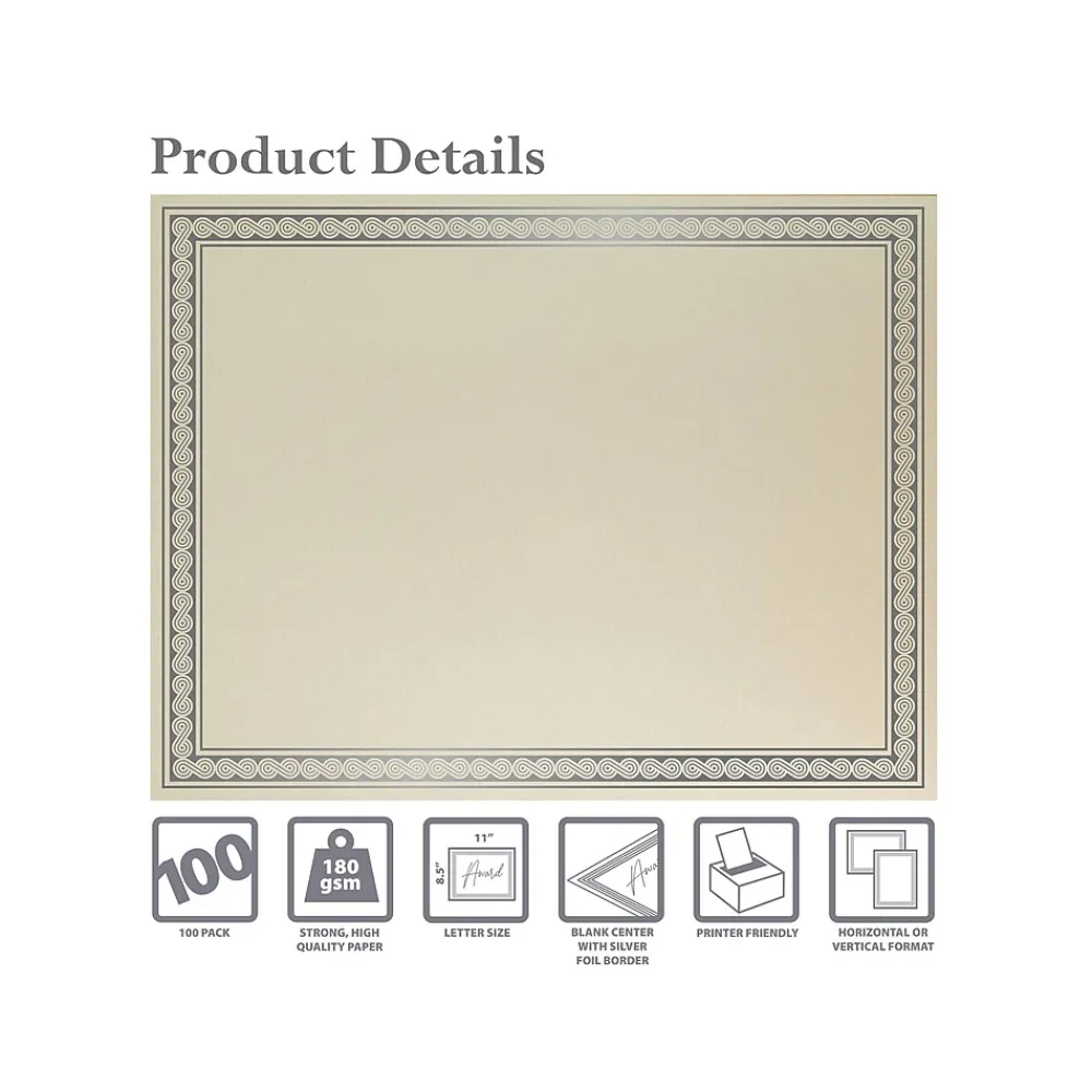 Awards & Certificates*Better Office Certificates, 11" x 8.5", Ivory/Silver, 100/Pack (64493-100PK)