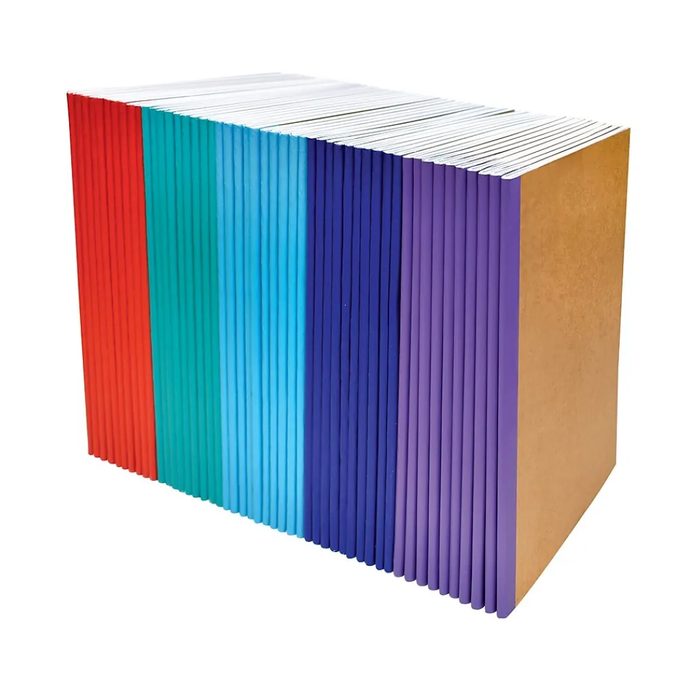 Composition Notebooks|Better Office Composition Notebooks, 5.5" x 8.3", 30 Sheets, Assorted Colors, 50/Pack (25032-50PK)