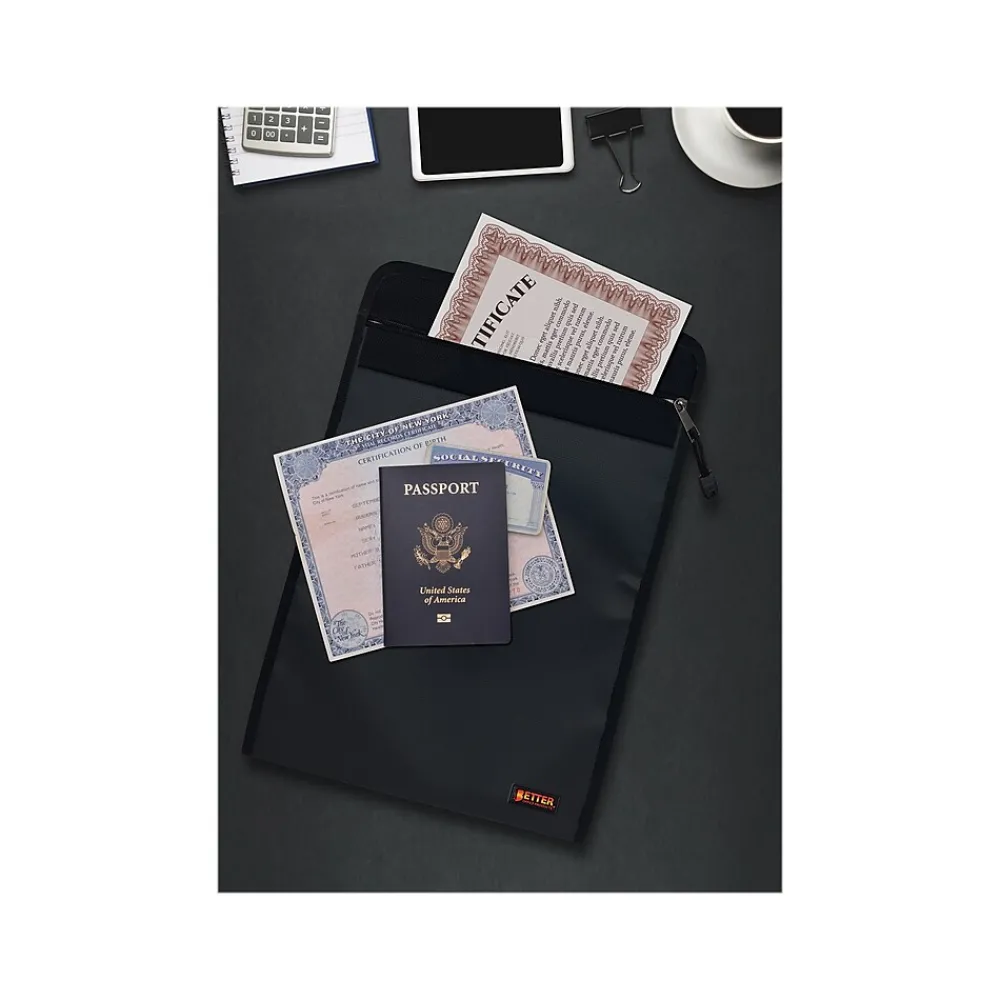 Fabric Fireproof Document Bag with Protective Flap, Black, 15" (24511)<Better Office Outlet