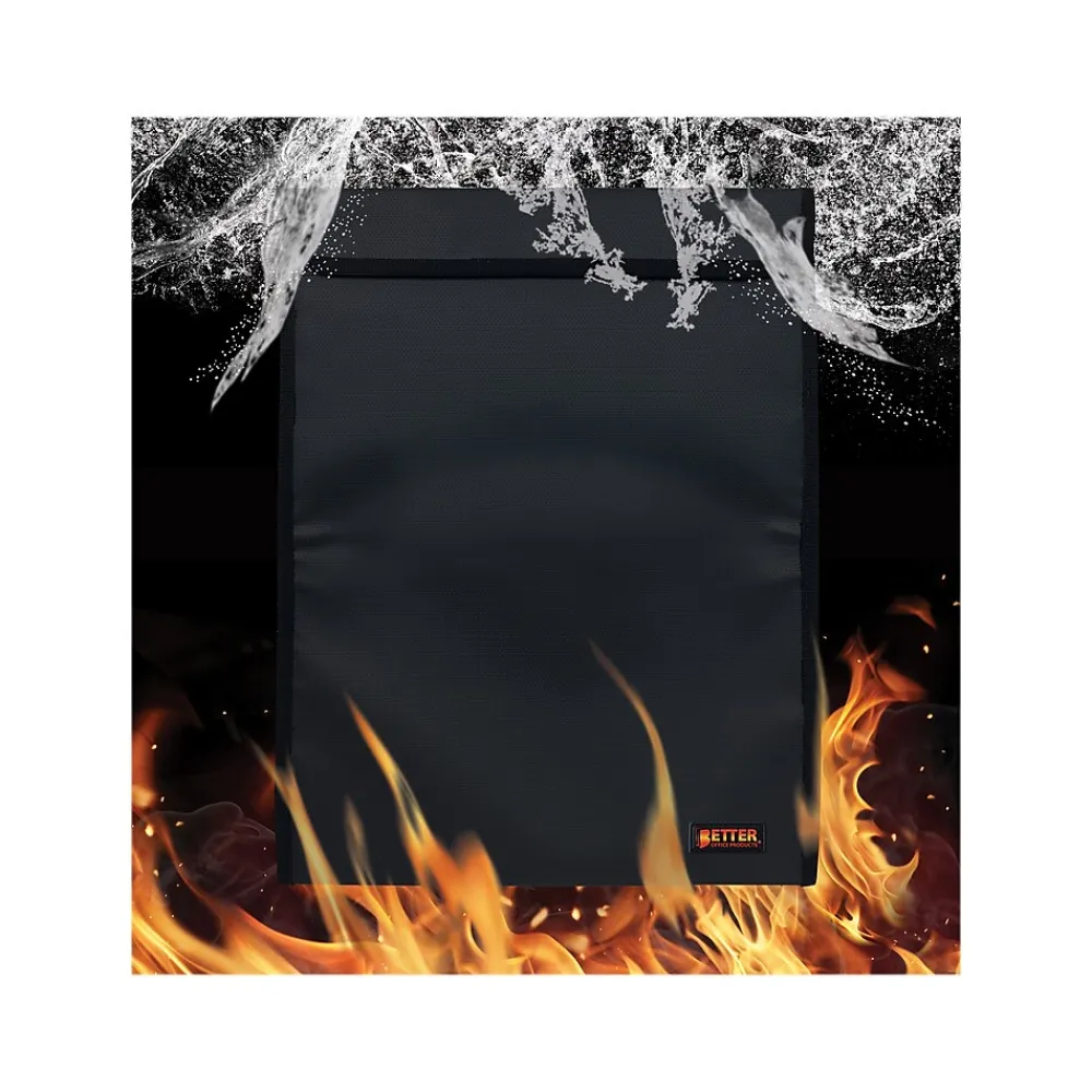 Fabric Fireproof Document Bag with Protective Flap, Black, 15" (24511)<Better Office Outlet