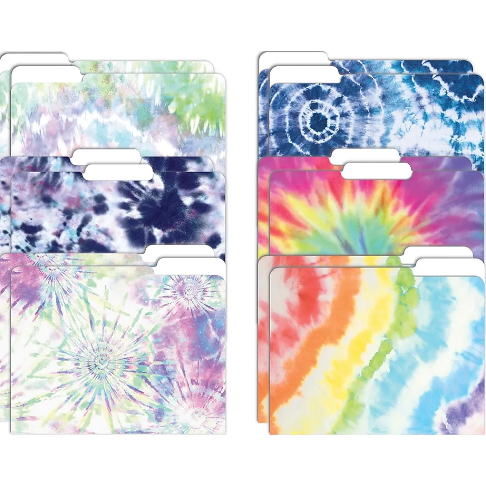 File Folders|Better Office Tie-Dye Heavyweight File Folders, 1/3-Cut Tab, Letter Size, Assorted Colors, 12/Pack (80014-12PK)