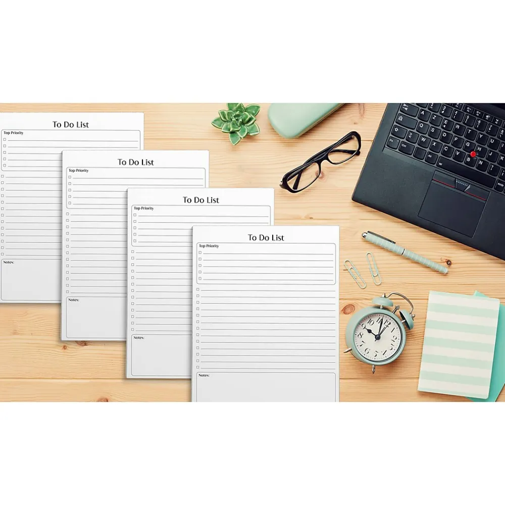 Notepads|Better Office To-Do List Notepad, 8.5" x 11", Ruled, White, 50 Sheets/Pad, 4 Pads/Pack (25833-4PK)