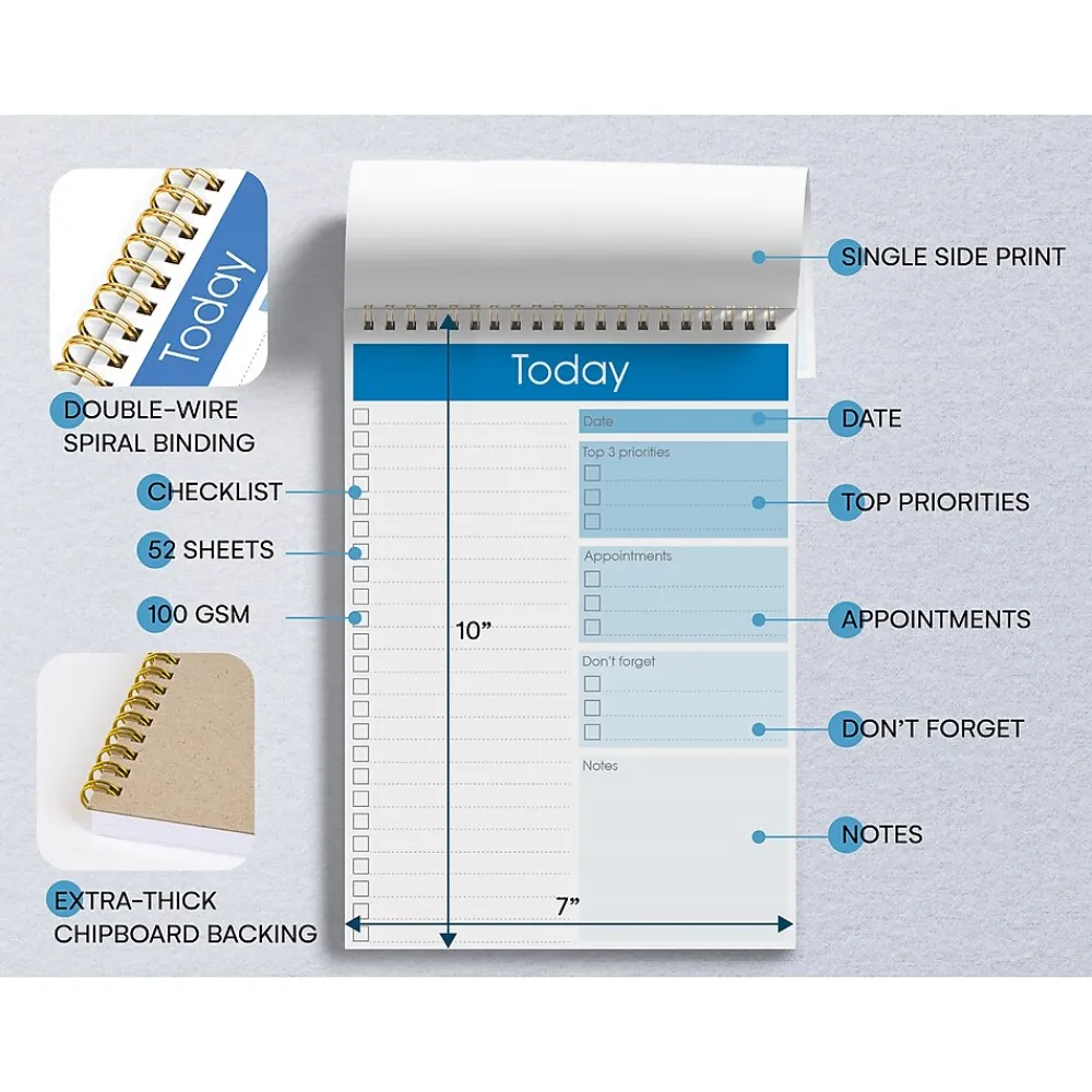 Notepads|Better Office To-Do List Notepad, 7" x 10", Project-Ruled, White/Blue, 52 Sheets/Pad (25820)