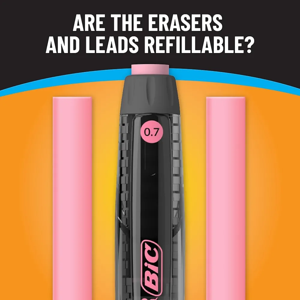 Pencils|BIC Break-Resistant Mechanical Pencils, 0.7mm, #2 Medium Lead, 4/Pack (MV7PRP4-BLK)
