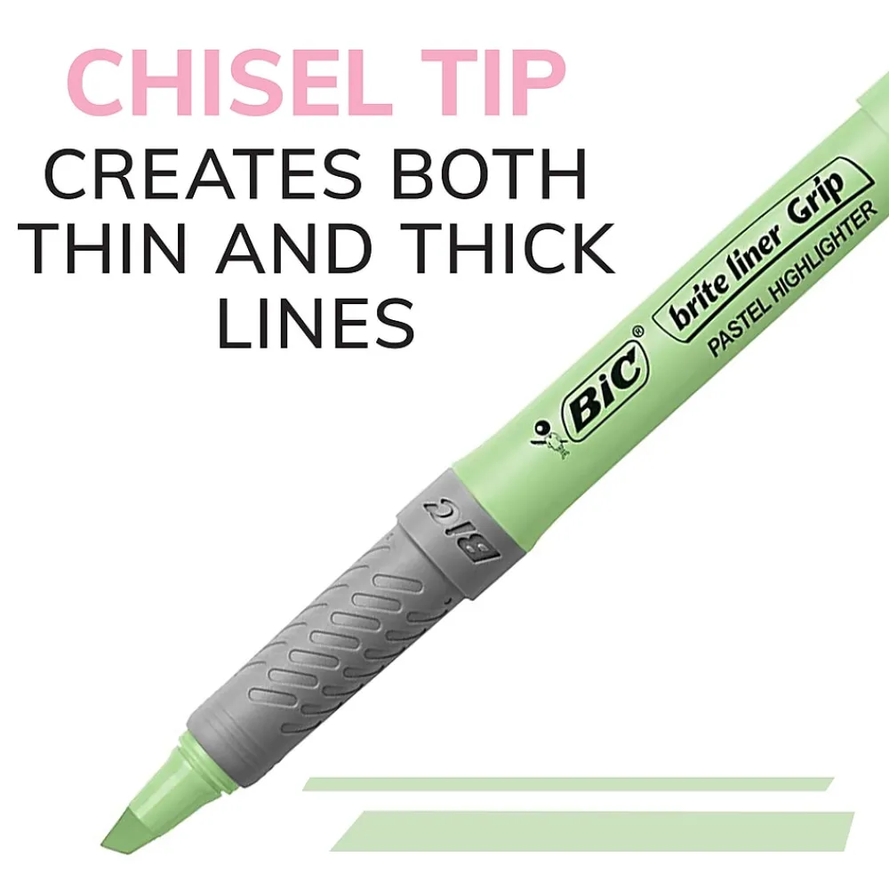 Highlighters|BIC Brite Liner Stick Highlighter with Grip, Chisel Tip, Assorted Pastel Colors, 6/Pack (GBLDP61-AST )