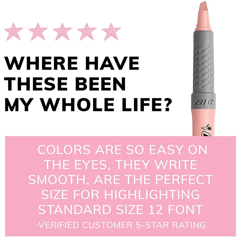 Highlighters|BIC Brite Liner Stick Highlighter with Grip, Chisel Tip, Assorted Pastel Colors, 6/Pack (GBLDP61-AST )