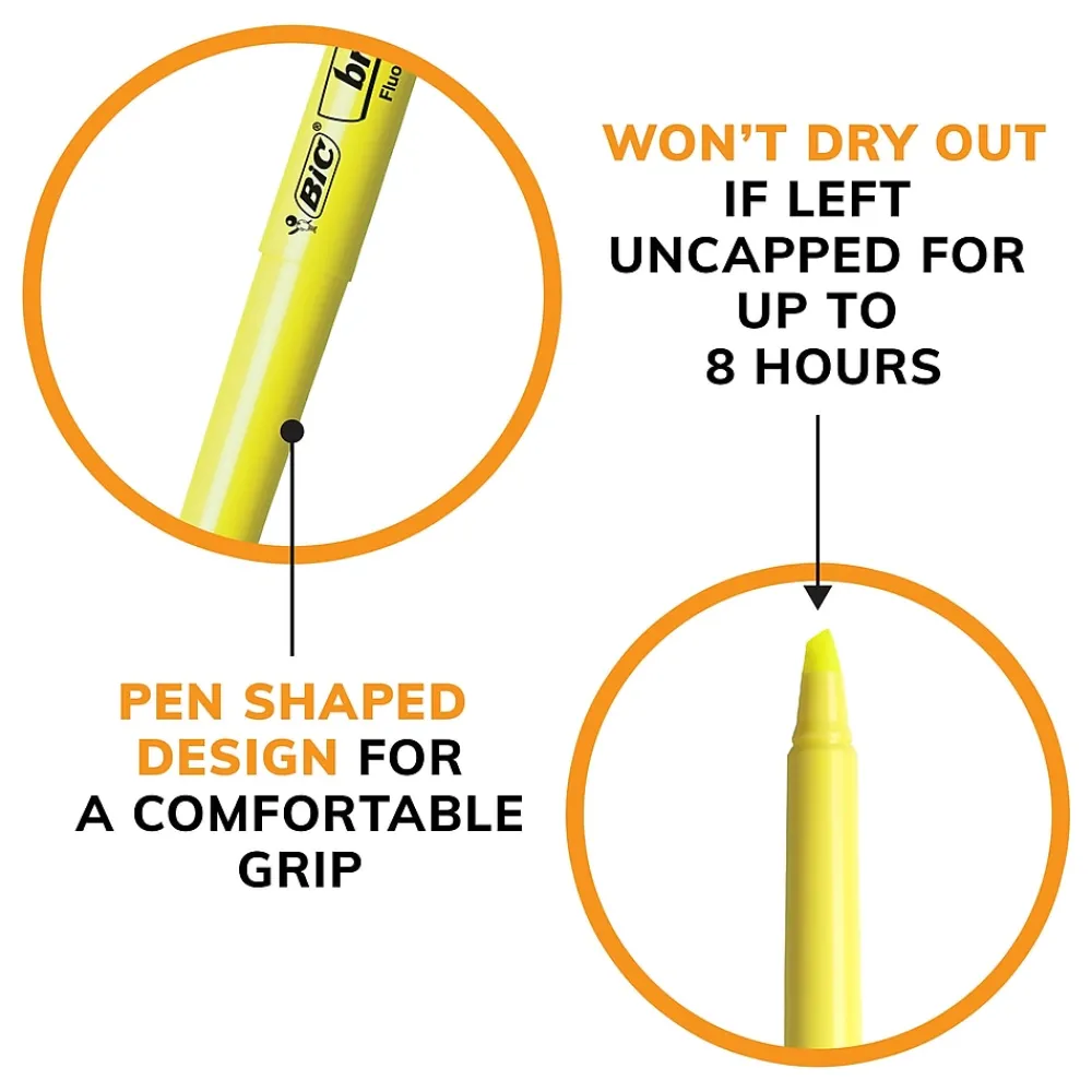 Highlighters|BIC Brite Liner Stick Highlighter, Chisel Tip, Yellow, 24/Pack (BL241YEL)