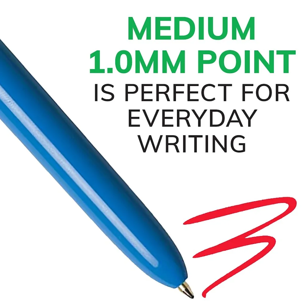 Pens|BIC 4-Color Retractable Ballpoint Pen, Medium Point, 1.0mm, Multicolor, Dozen (MM11-AST)