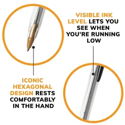 Pens|BIC Cristal Xtra Smooth Ballpoint Penss, Medium Point, 0.1mm, Black Ink, Dozen (MS11BK)