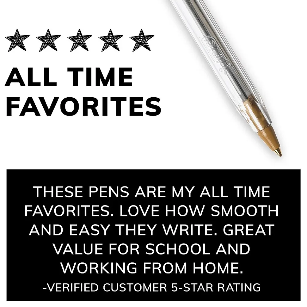 Pens|BIC Cristal Xtra Smooth Ballpoint Pen, Medium Point, Black Ink, 24/Box, 6 Boxes/Pack (MS144E-BLK)