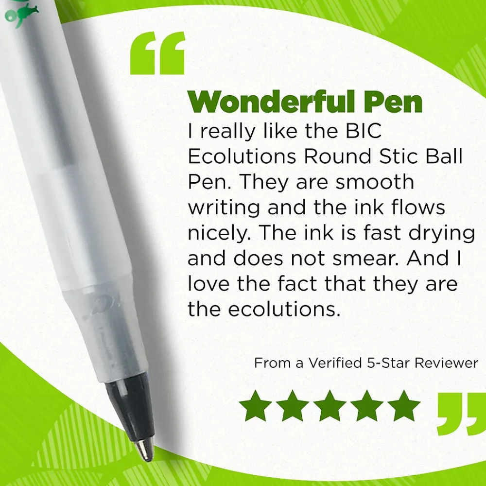 Pens|BIC Ecolutions Round Stic Ballpoint Pens, Medium Point, Blue Ink, 50/Pack (GSME509-BLU)