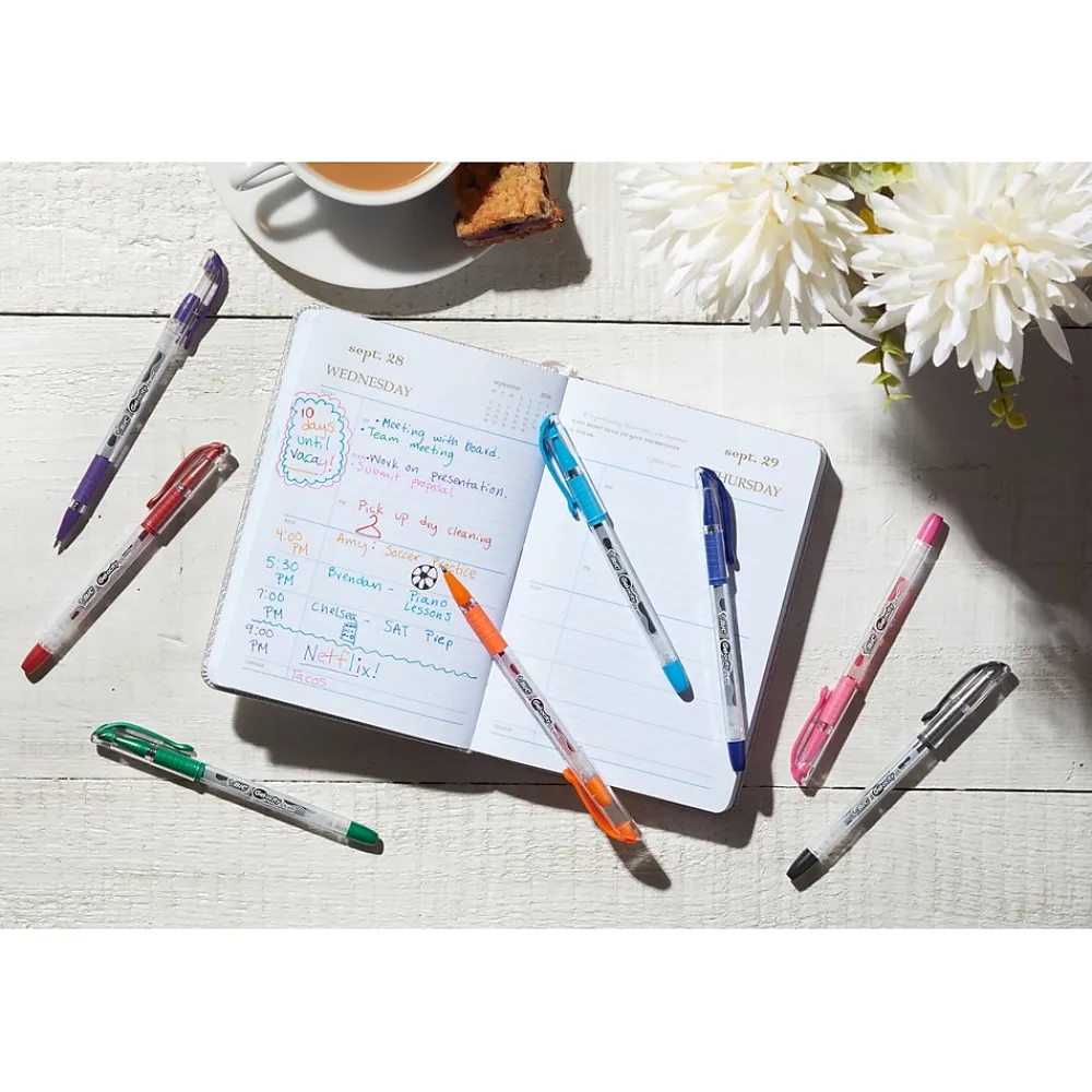 Pens|BIC Gel-ocity Stic Gel Pens, Medium Point, 0.7 mm, Assorted Colors, 14/Pack (RGSMP14-AST)