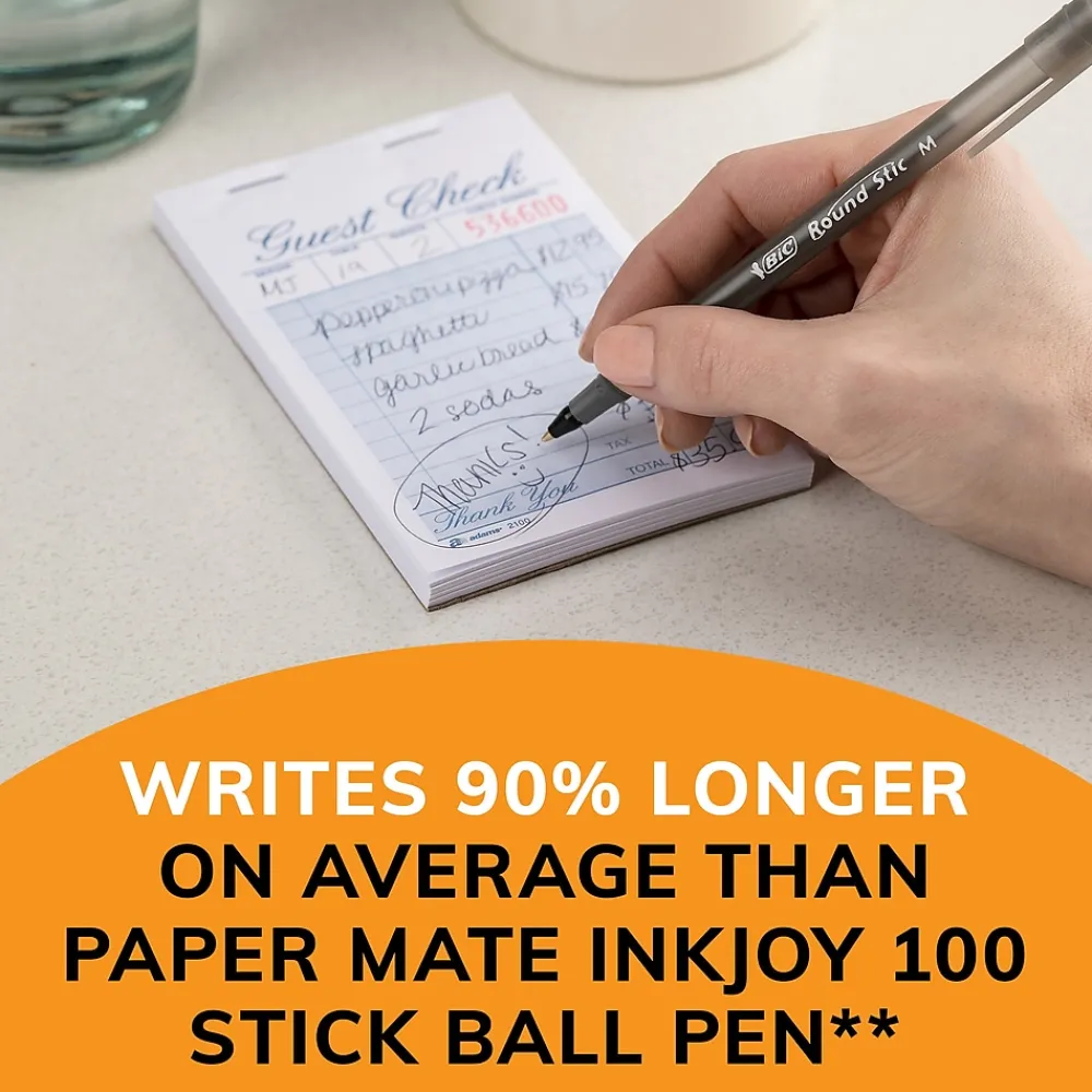 Pens|BIC Round Stic Xtra-Life Ballpoint Pens, Medium Point, 1.0mm, Black Ink, 60/Pack (GSM609-BLK)