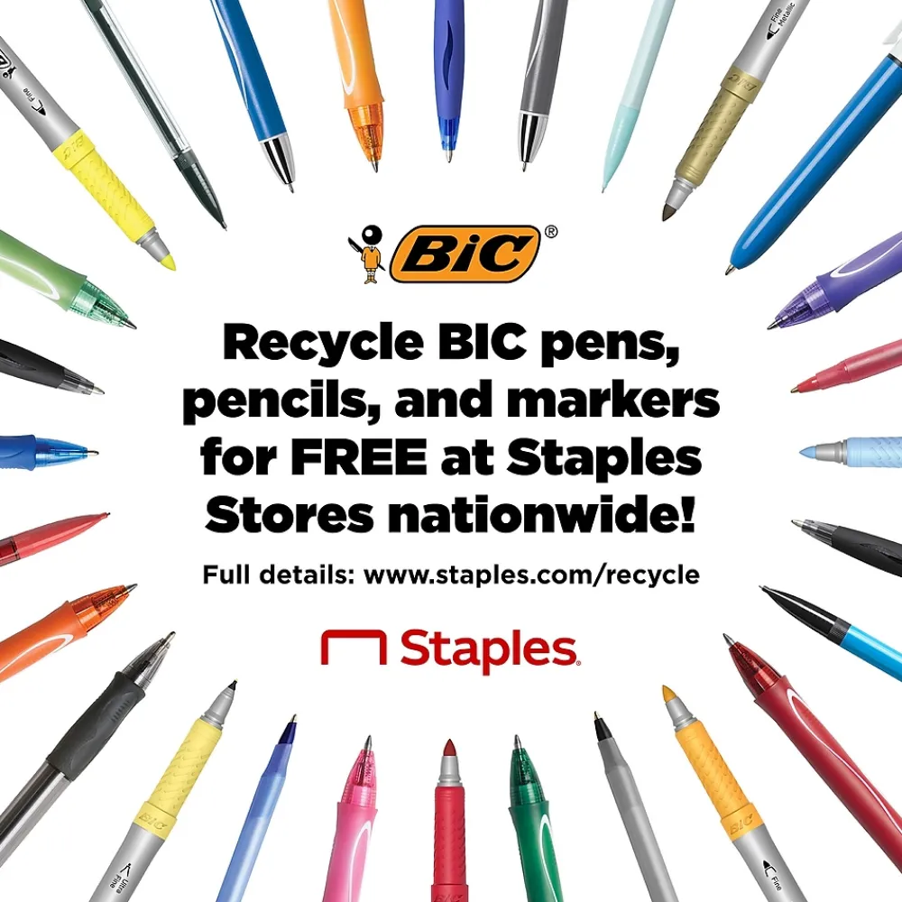 Pens|BIC Round Stic Xtra-Life Ballpoint Pens, Medium Point, 1.0mm, Black Ink, 60/Pack (GSM609-BLK)