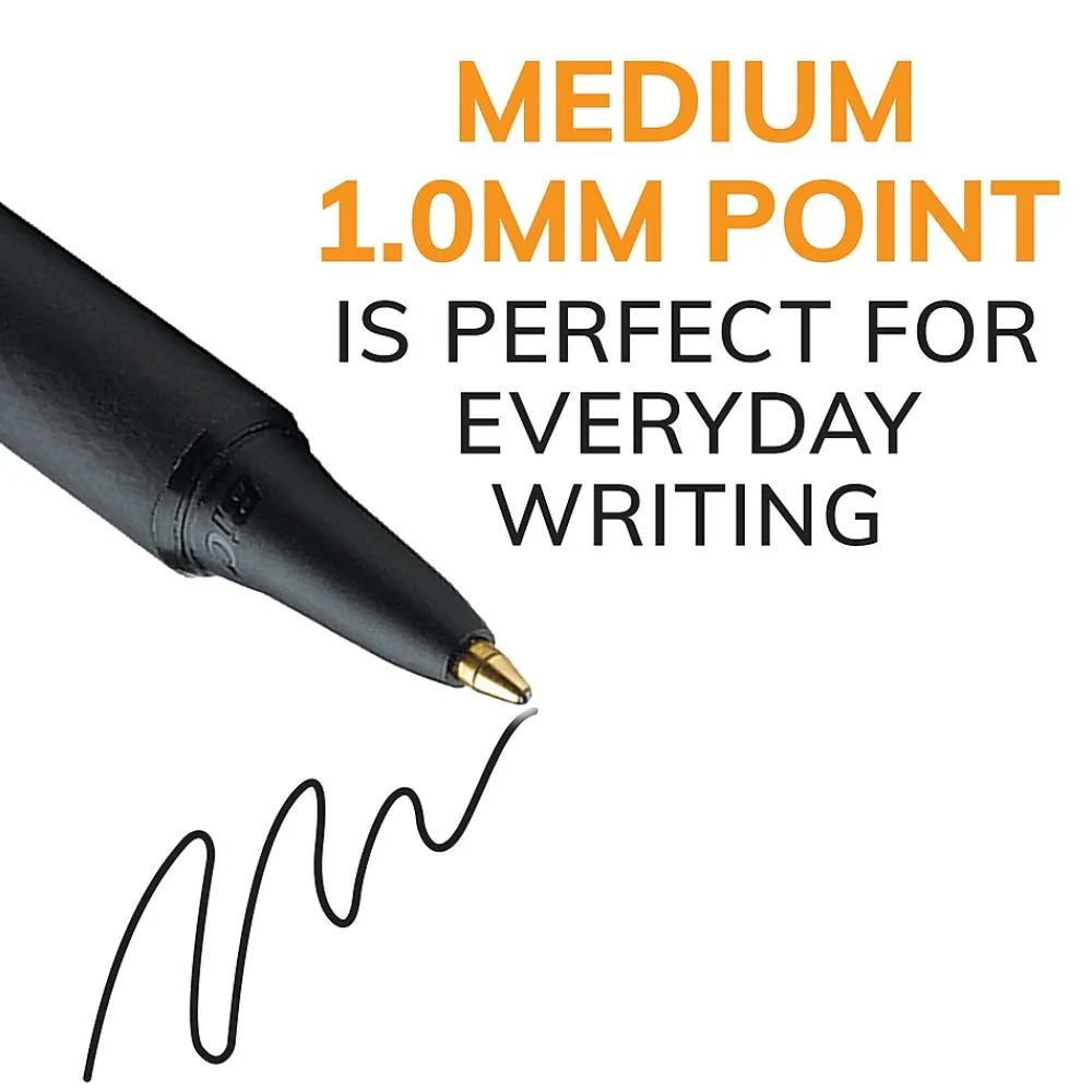 Pens|BIC Soft Feel Retractable Ballpoint Pens, Fine Point, 0.8mm, Black Ink, Dozen (12346/SCSF11BK)