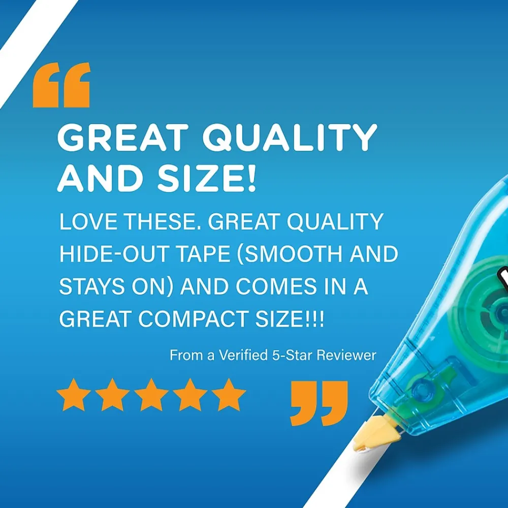 Correction & White-Out|BIC Wite-Out Mini Correction Tape, White, 6/Pack (WOTMP61-WHI)