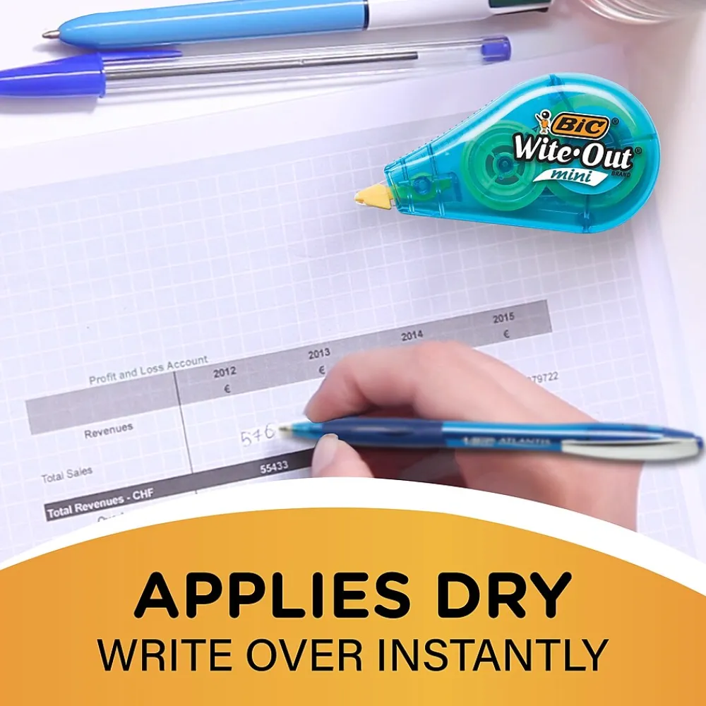 Correction & White-Out|BIC Wite-Out Mini Correction Tape, White, 6/Pack (WOTMP61-WHI)