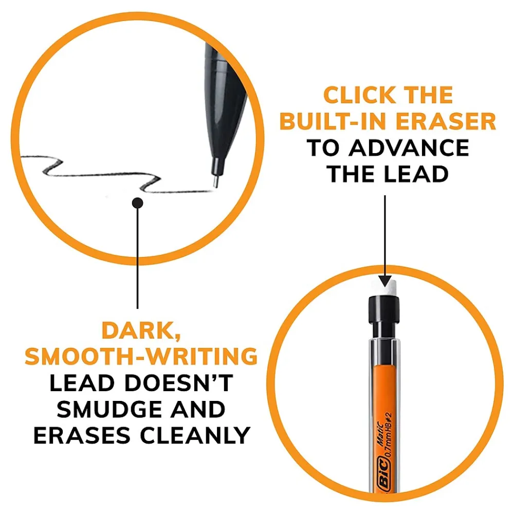 Pencils|BIC Xtra Smooth Mechanical Pencils, 0.7mm, #2 Medium Lead, Dozen (90085/MP11)