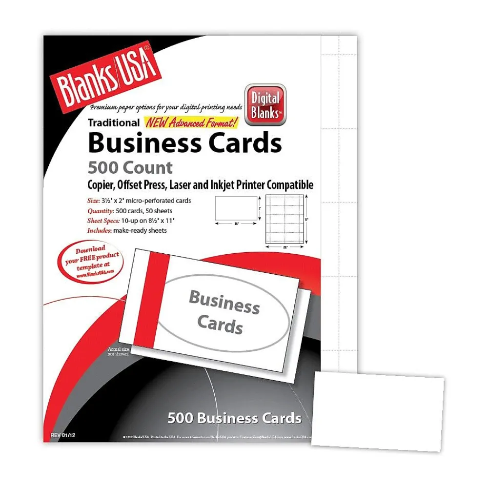 Business Cards*Blanke Blanks/USA® 3 1/2" x 2" 80 lbs. Micro-Perforated Business Card, White, 2500/Pack