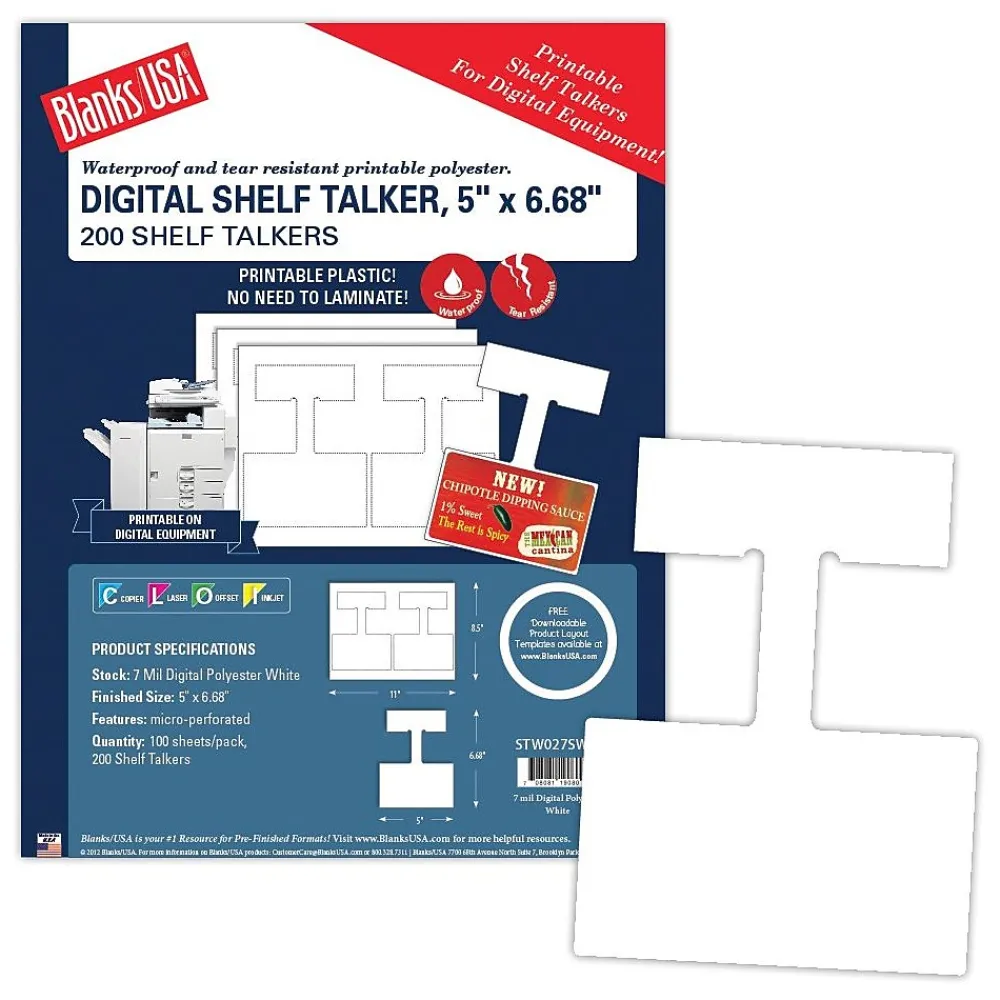 Business Cards*Blanke Blanks/USA® 5" Tall Shelf Talker, White, 200/Pack