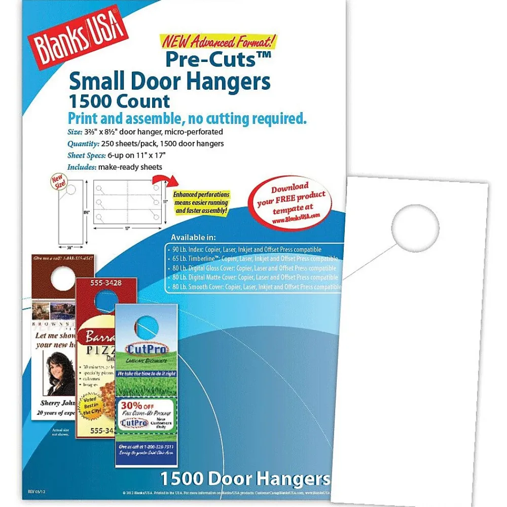 Business Cards*Blanke Blanks/USA® 3.67" x 8 1/2" 80 lbs. Digital Gloss Cover Door Hanger, White, 250/Pack