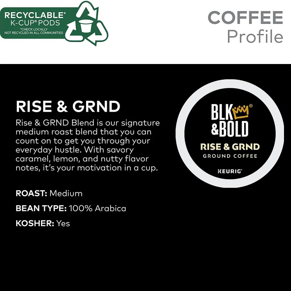 BLK & Bold Rise & GRND Coffee Keurig® K-Cup® Pods, Medium Roast, 20/Box (OKB90055)