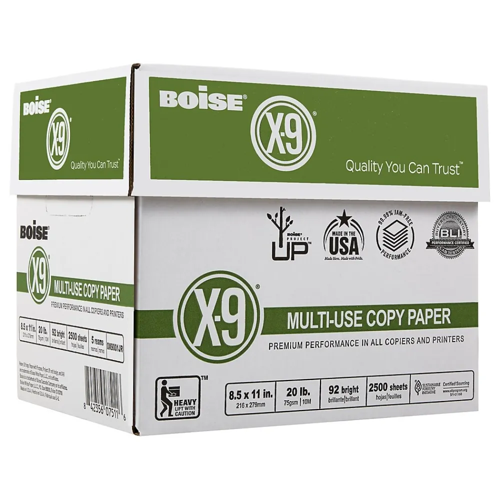 Multipurpose Paper*Boise X-9 8.5" x 11" Multipurpose Paper, 20 lbs., 92 Brightness, 500 Sheets/Ream, 5 Reams/Carton (CASOX9001JR)