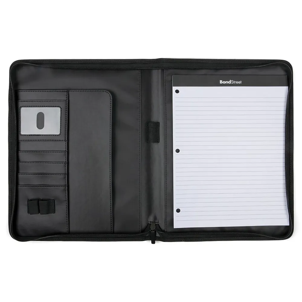 Faux Leather Padfolio with Zipper Closure, Gray (WRC1503BS-GREY)<Bond Street Discount
