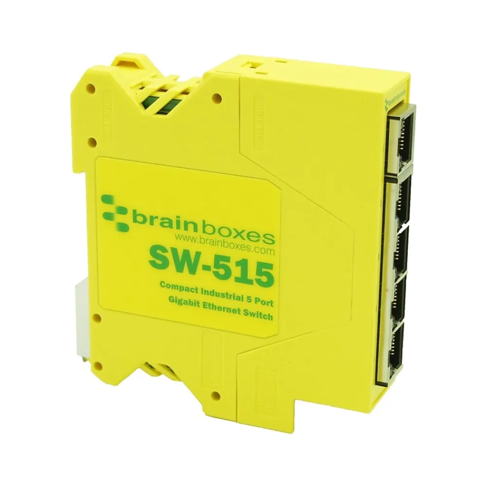 Best Brainboxes Industrial 5-Port Gigabit Ethernet Unmanaged Switch, 10/100/1000 Mbps, Yellow (SW-515)