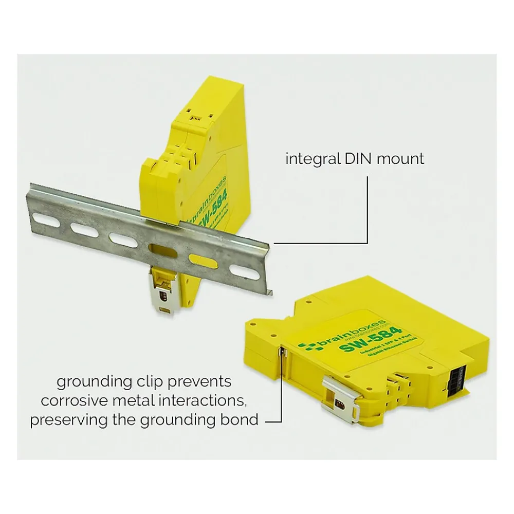 Clearance Brainboxes Industrial 4-Port Gigabit Ethernet Unmanaged Switch, Yellow (SW-584)